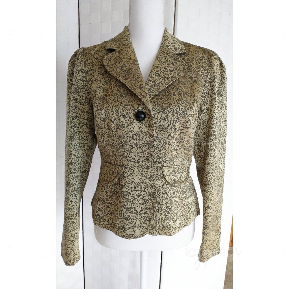 Metrostyle Blazer Size 10 Metallic Paisley Brocade Crop Jacket Retro Old Money